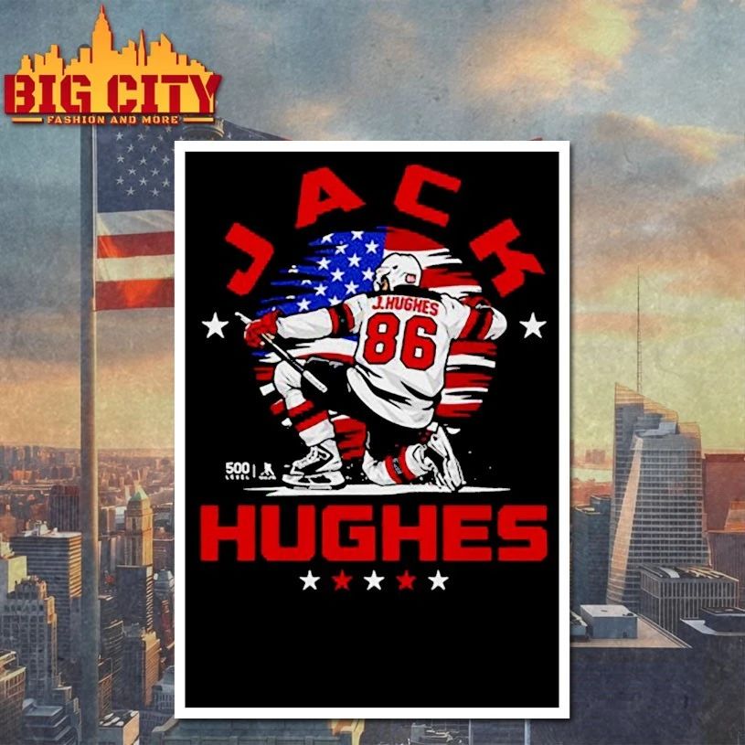 Jack Hughes New Jersey USA Flag Celebration t-shirt