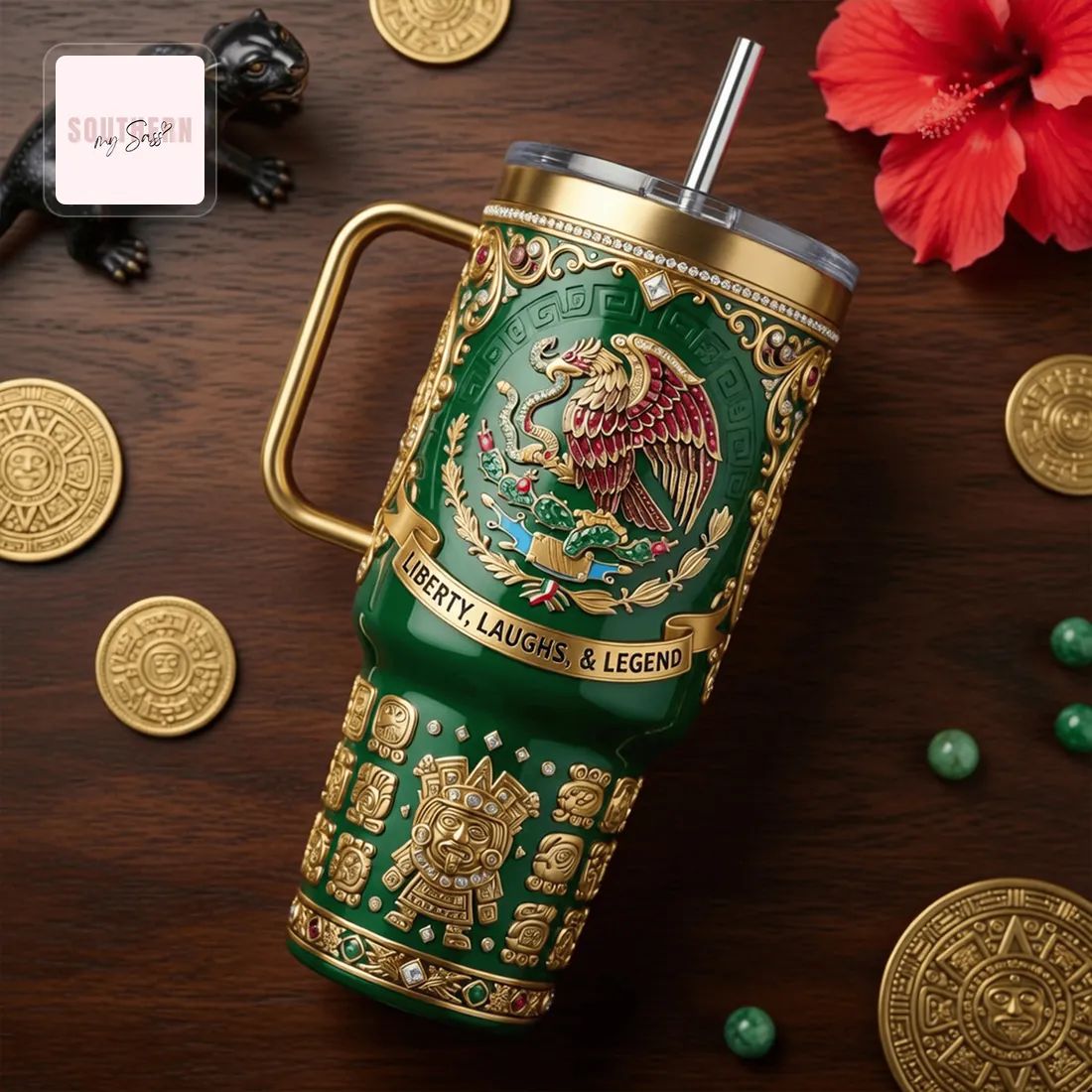 Mexican Heritage 40oz Insulated Tumbler with Handle
