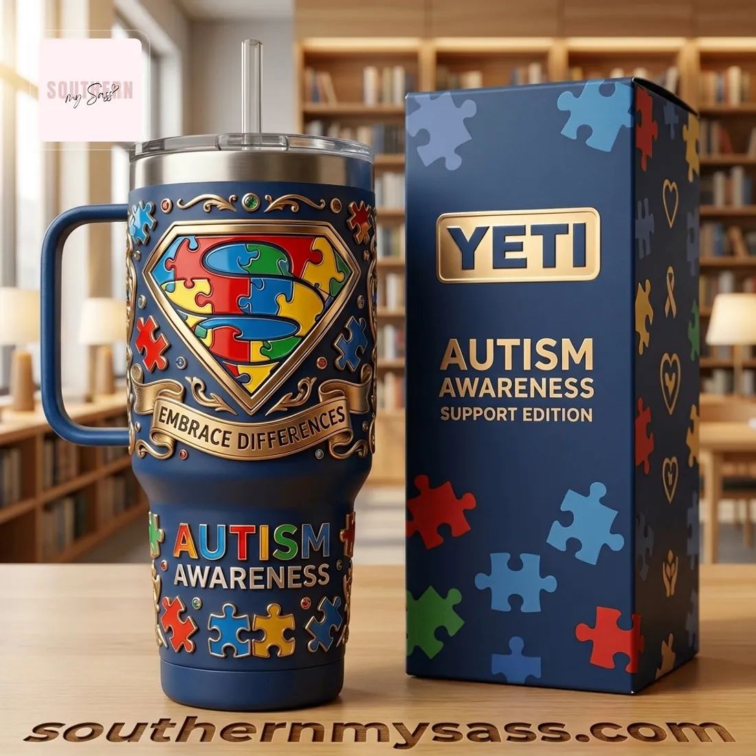 YETI Autism Awareness 40oz Insulated Support Edition Tumbler With Handle