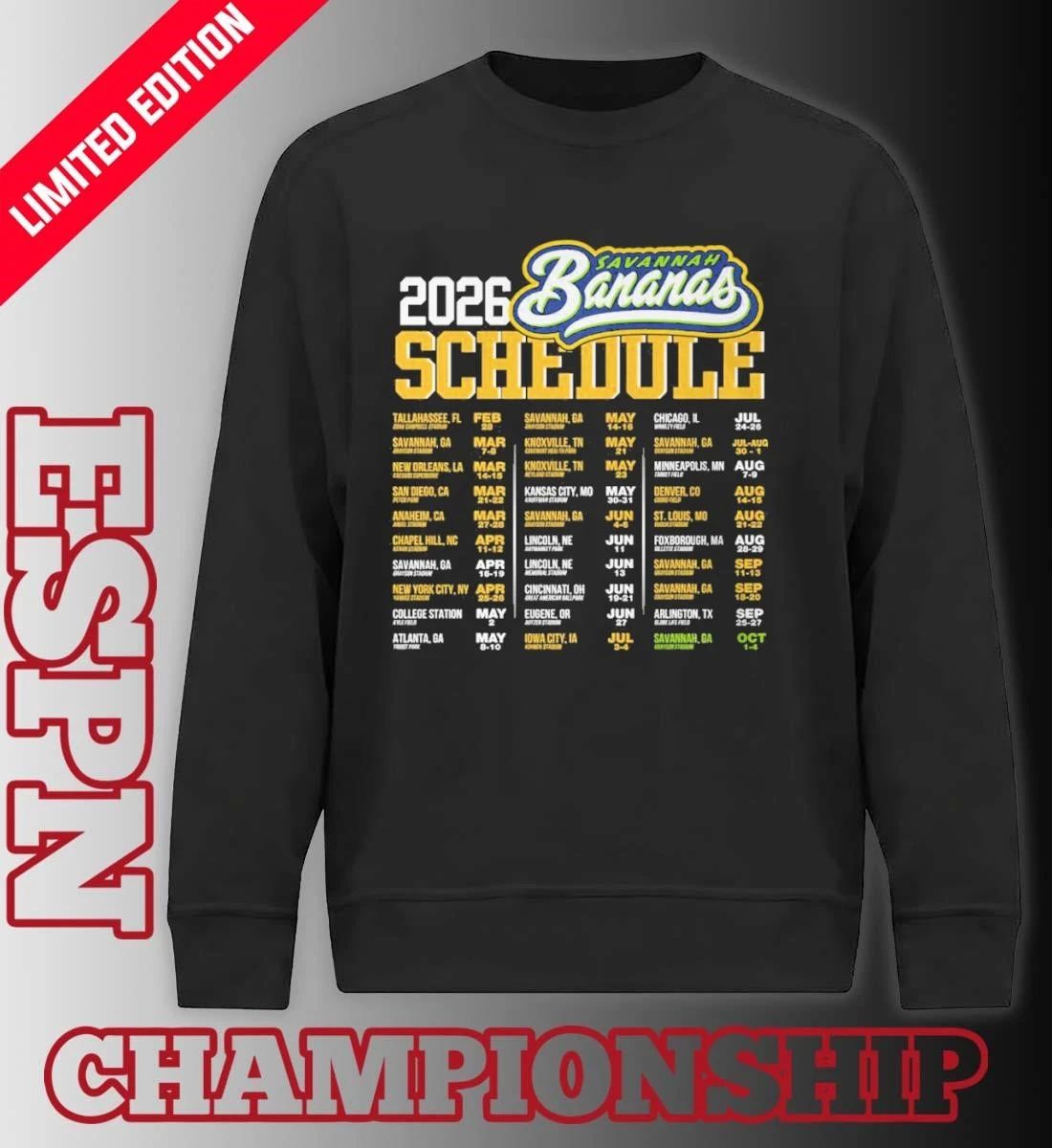 Savannah Bananas 2026 World Tour Bananas Schedule Shirt