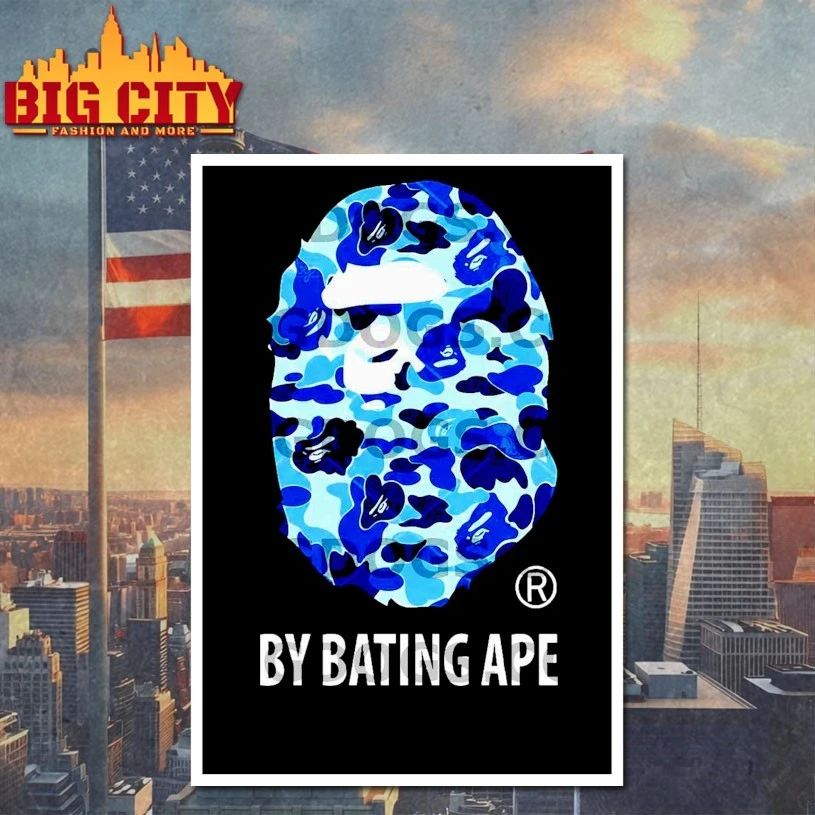 BY Bathing Ape Bape Blue Camo Big Head T-shirt