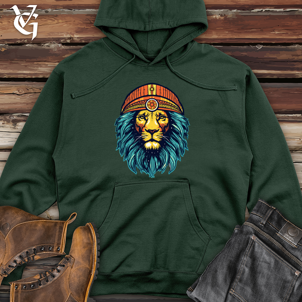 Retro Cosmic Beanie Lion Midweight Hooded Sweatshirt