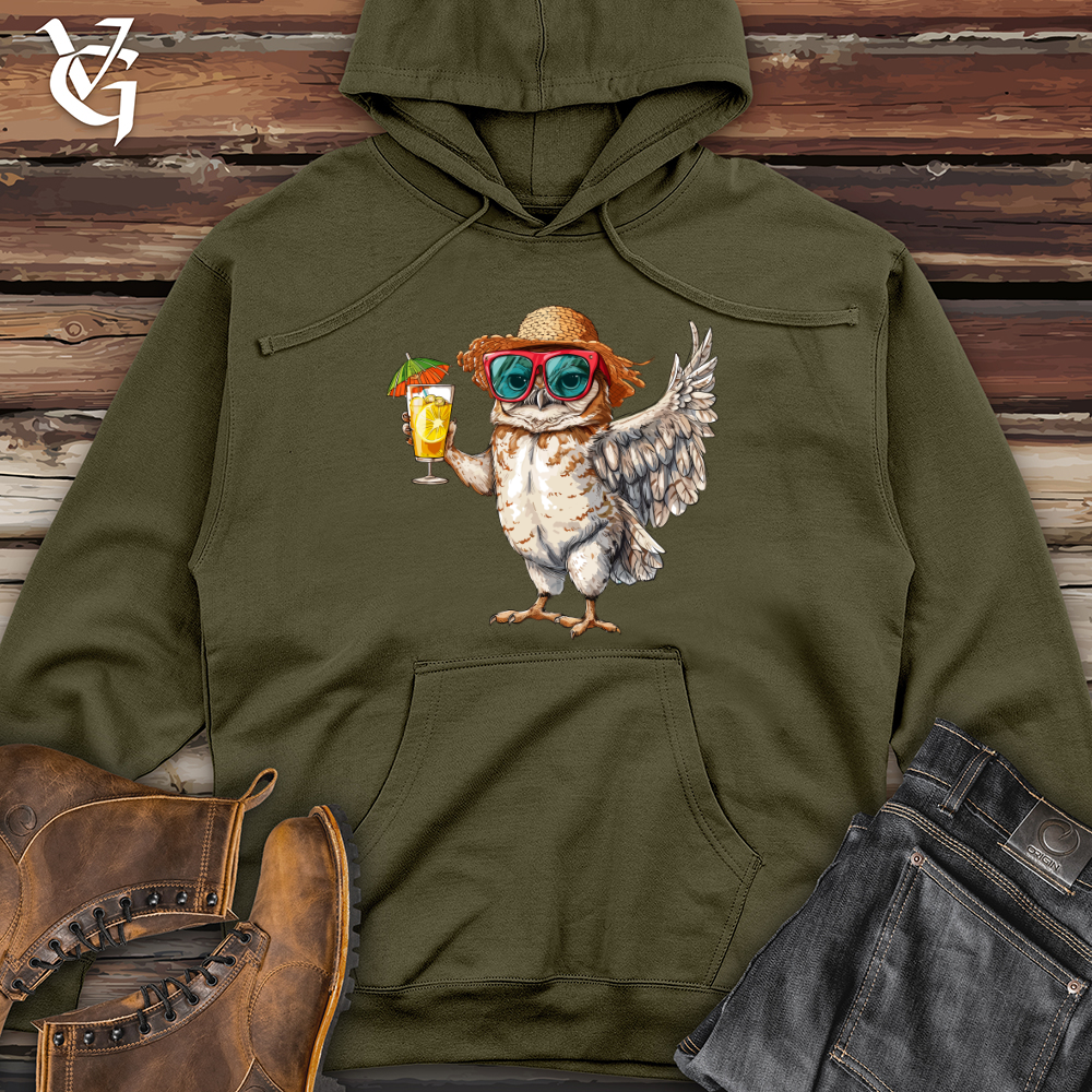 Owl Beach Vacation Midweight Hooded Sweatshirt