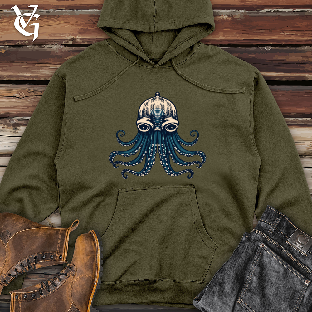Retro Aqua Tentacles Midweight Hooded Sweatshirt