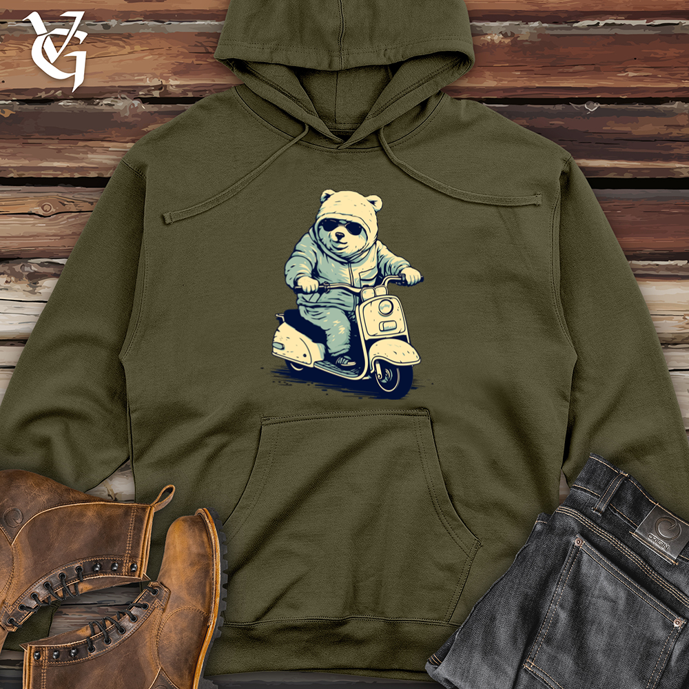 Retro Scooting Bear Midweight Hooded Sweatshirt