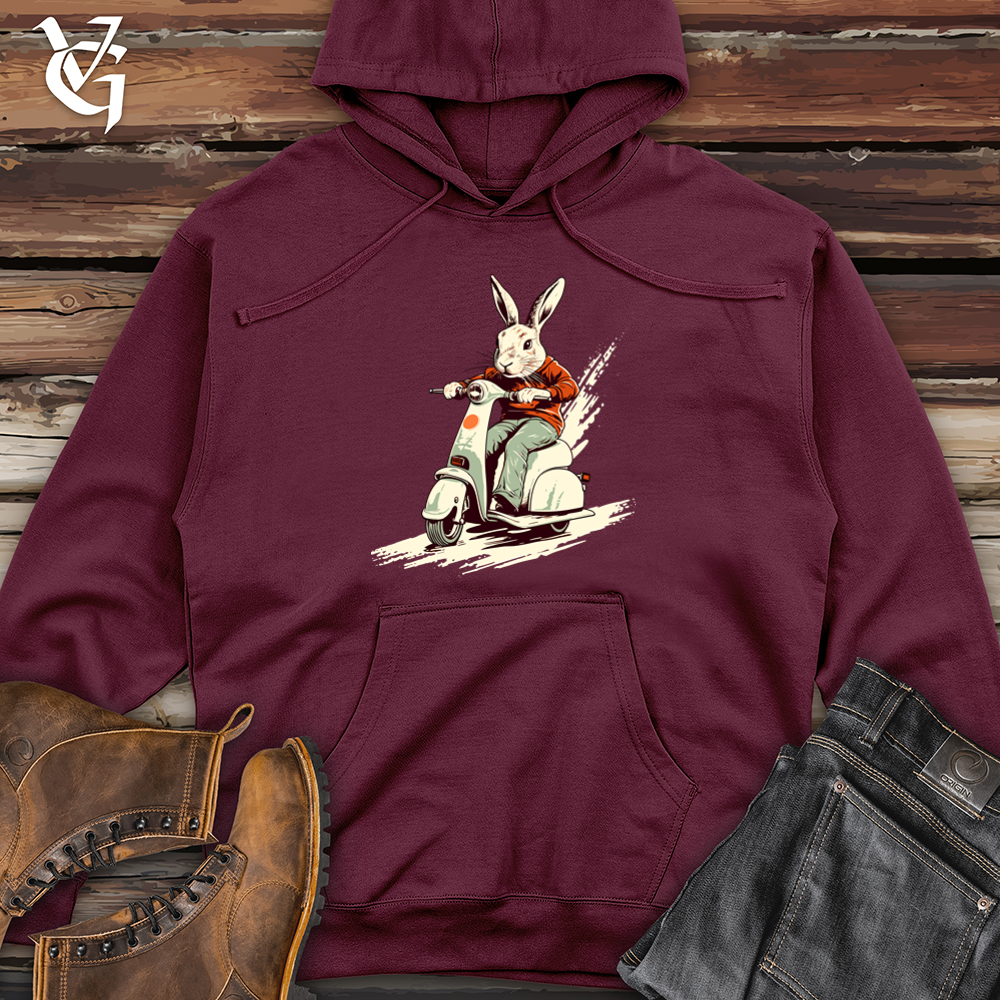 Retro Scooting Rabbit Midweight Hooded Sweatshirt