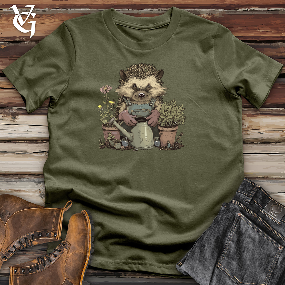 Hedgehog Gardener Portrait Cotton Tee