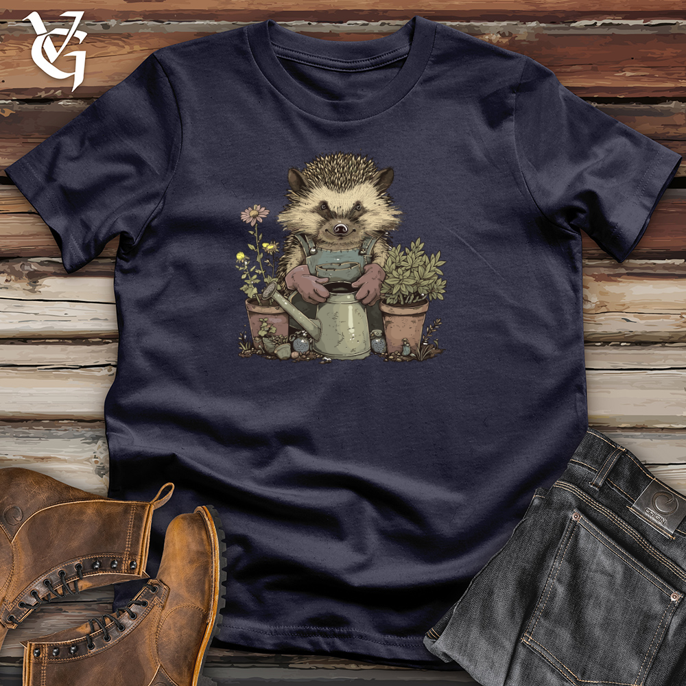 Hedgehog Gardener Portrait Cotton Tee
