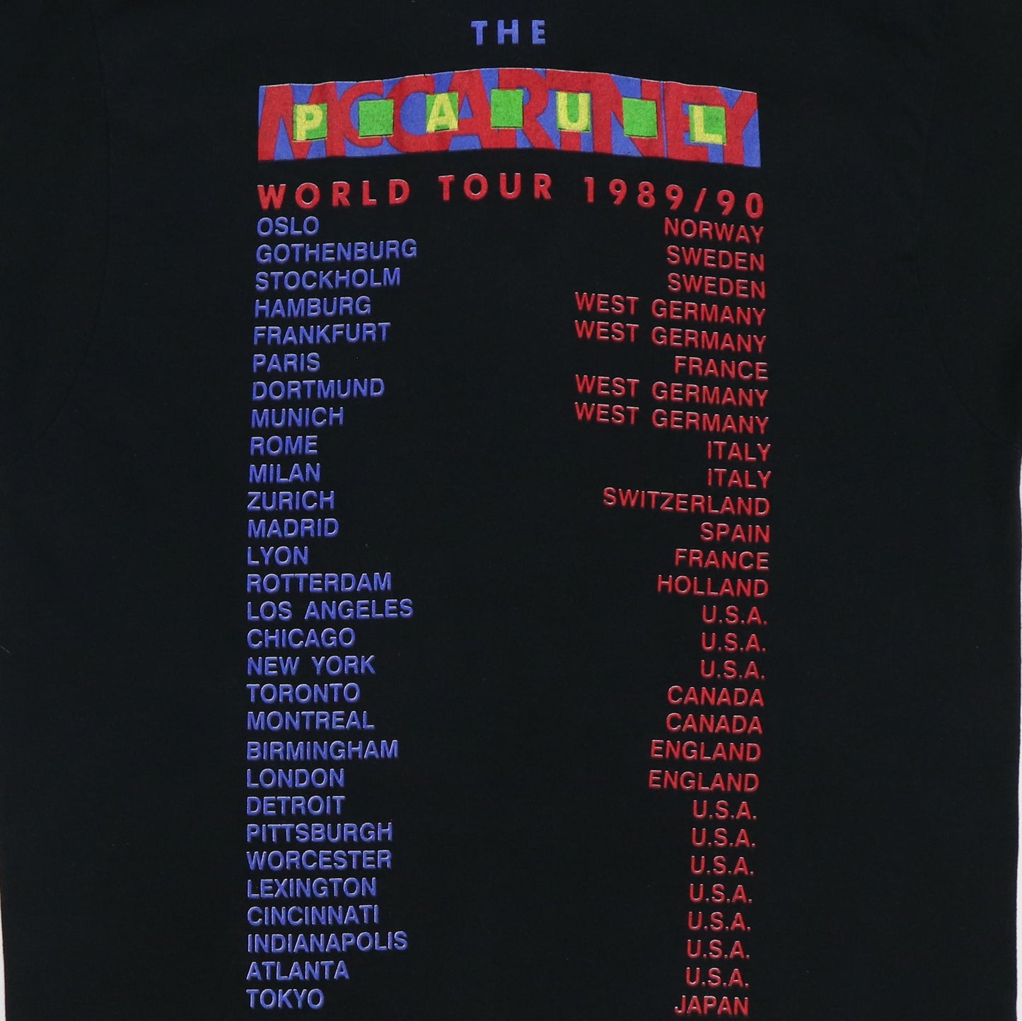 1989 Paul McCartney World Tour Shirt Style017