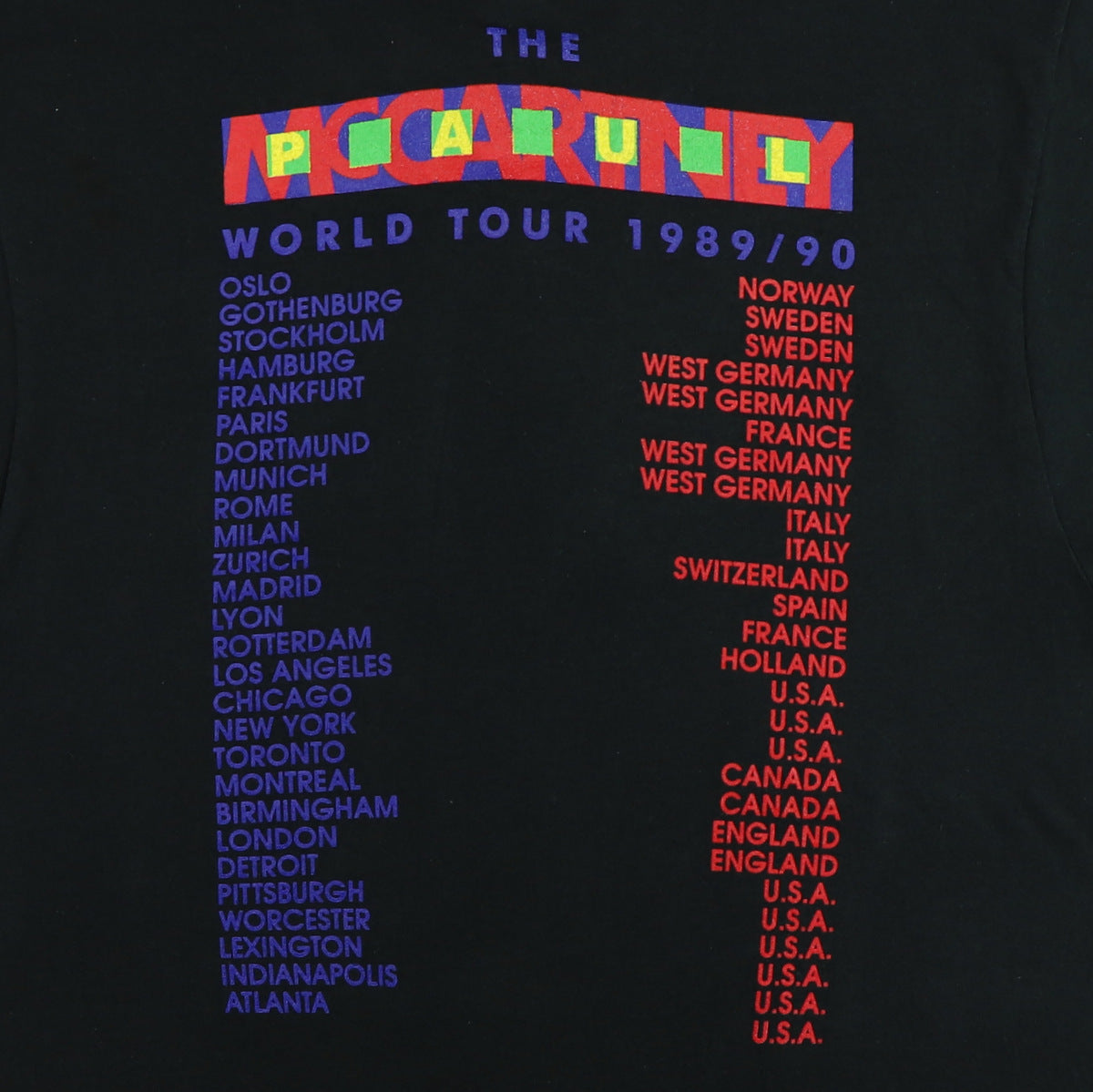 1989 Paul McCartney World Tour Shirt Style002