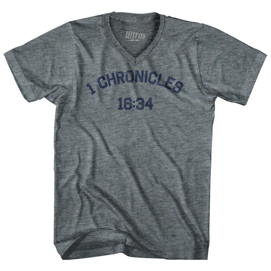 1 Chronicles 16 34 Tri-Blend V-Neck Womens Junior Cut T-Shirt