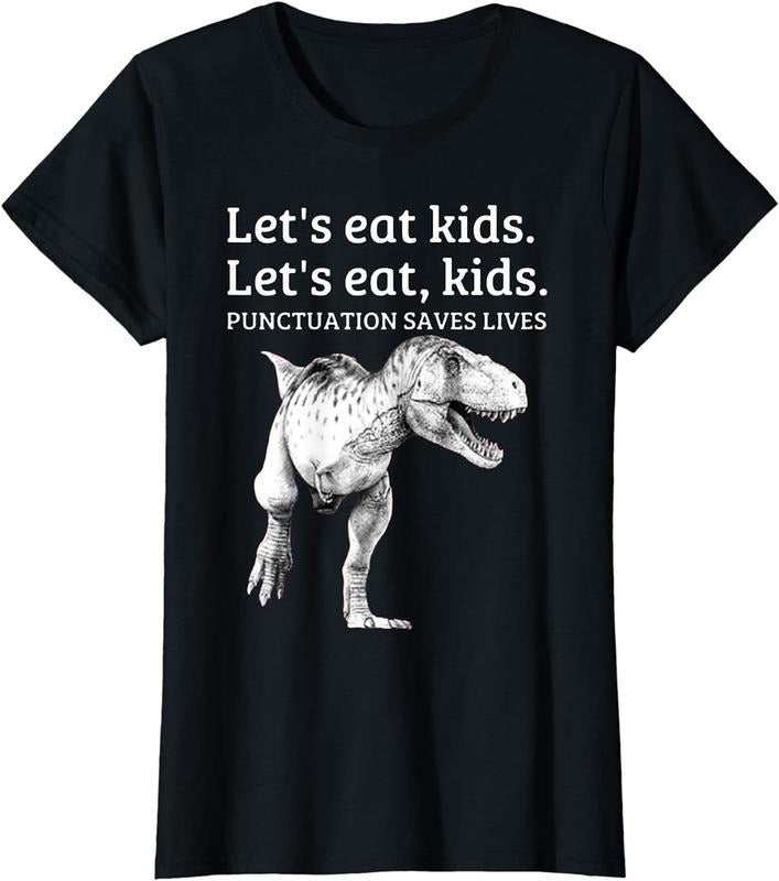 [100% Cotton]Funny Let's Eat Kids Punctuation Saves Lives Grammar T Shirt
