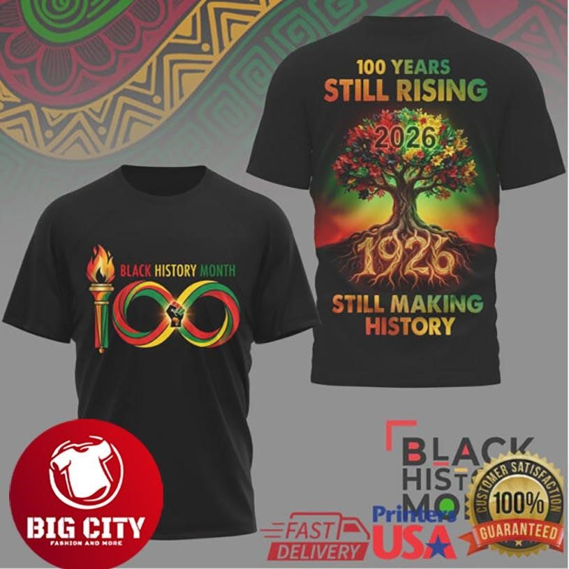 100 Years Still Rising 1926 2026 Black History Month Tree Two Sided Shirt