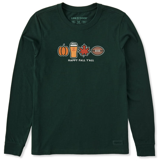 Women's Happy Fall Icons Long Sleeve Crusher Tee