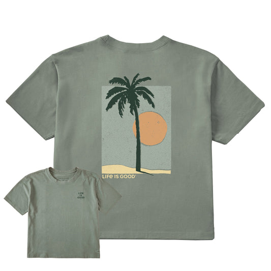 Women's Palm Tree Beach Short Sleeve Crusher Boxy Tee