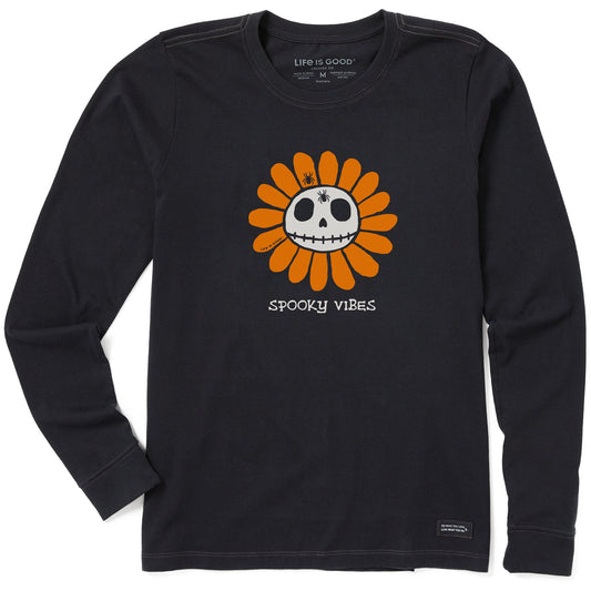 Women's Spooky Vibes Skelaflower Long Sleeve Crusher Tee