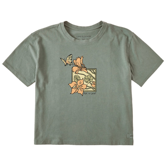 Women's Square Floral Frame Short Sleeve Crusher Boxy Tee