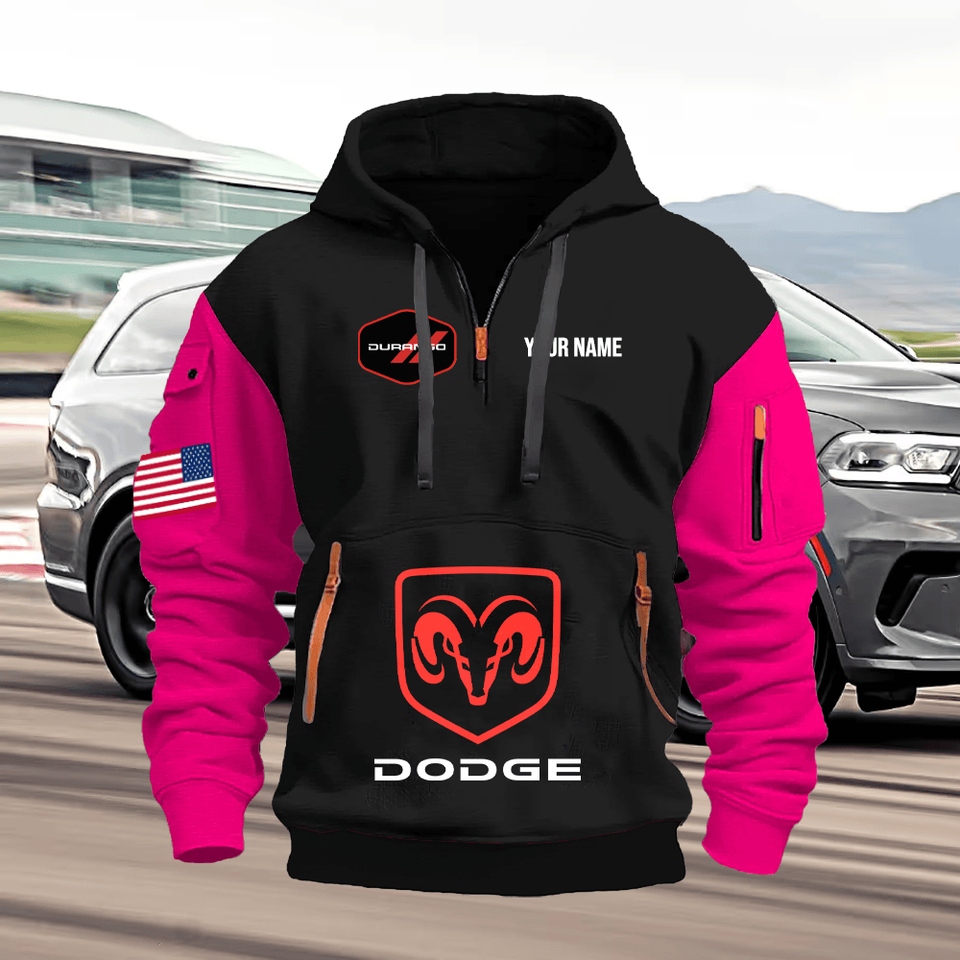 Dodge Durango Personalized Name Black Quarter Zipper Hoodie - Pink Sleeve
