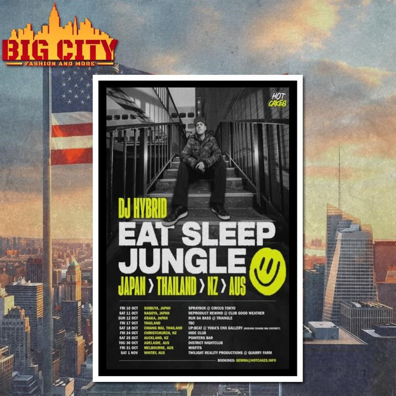 2025 DJ Hybrid Eat Sleep Jungle Japan Thailand NZ AUS New shirt