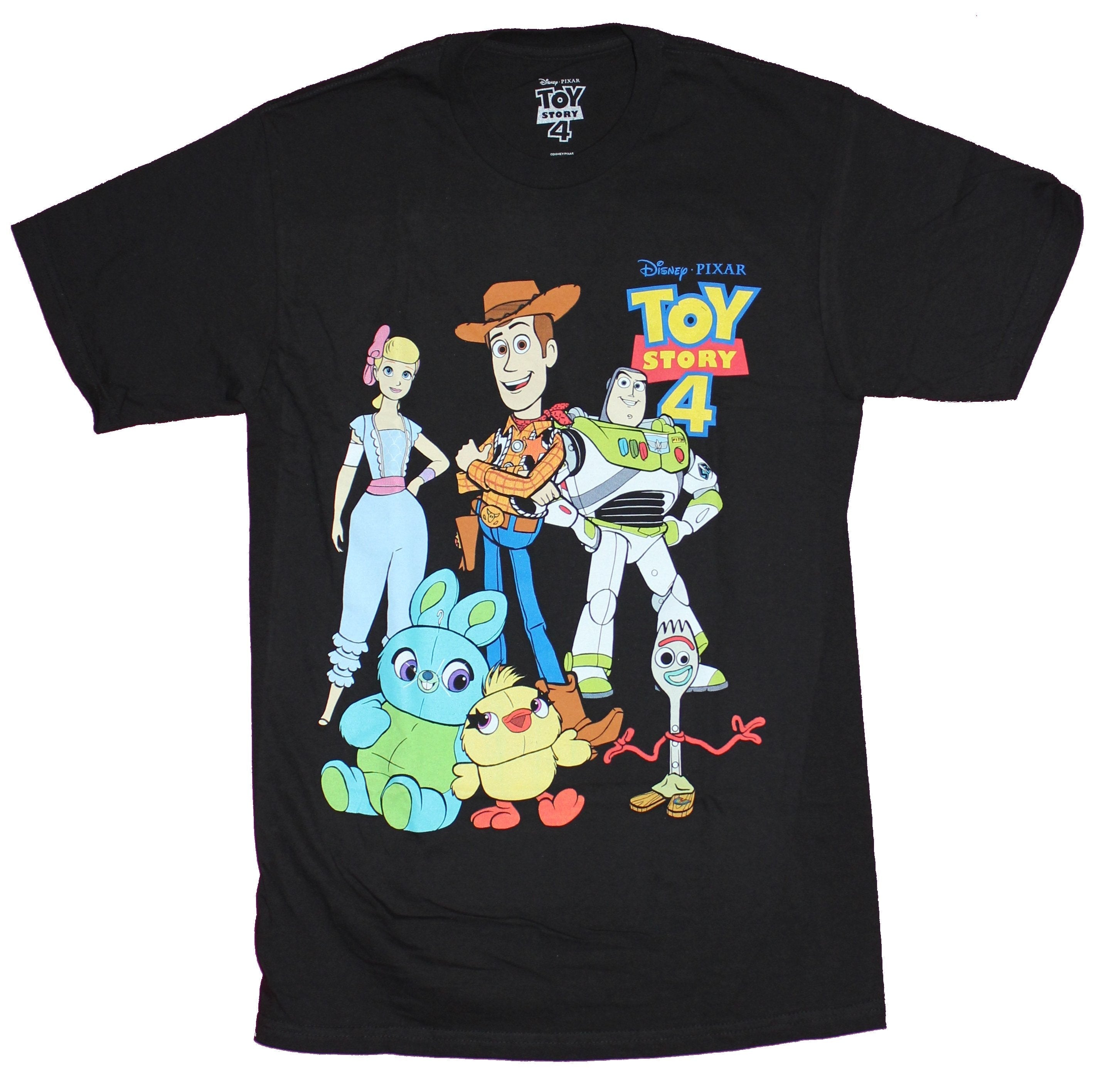 Toy Story 4 Mens T-Shirt - Buzz Bo & Woody Tall with Other Littles Image