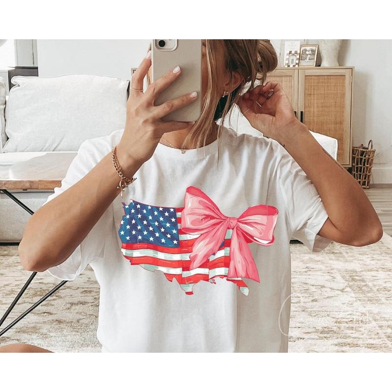 4th Of July Shirt, Distressed Coquette American Flag Shirt, USA  Fourth Of July  Patriotic Sublimation T-Shirt Print Digital File Download