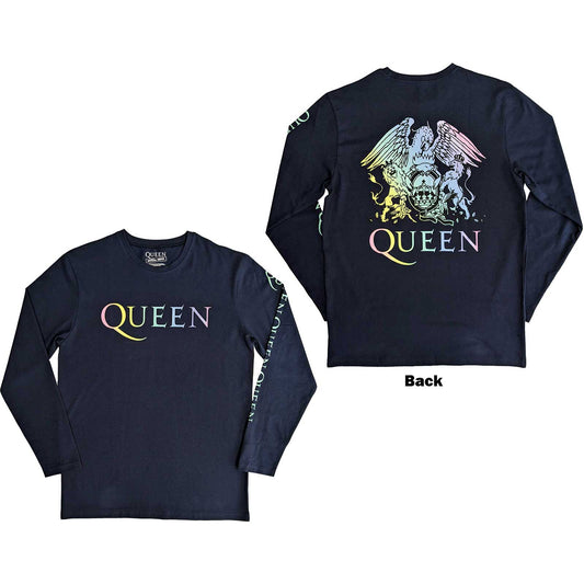 Queen Long Sleeve T-Shirt: Rainbow Crest (Back & Sleeve Print)