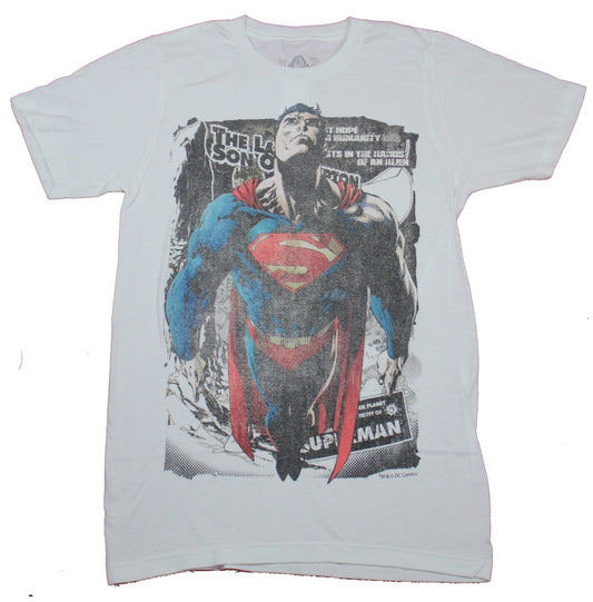 Superman Mens T-Shirt- Distressed Supes Over Words From Comics