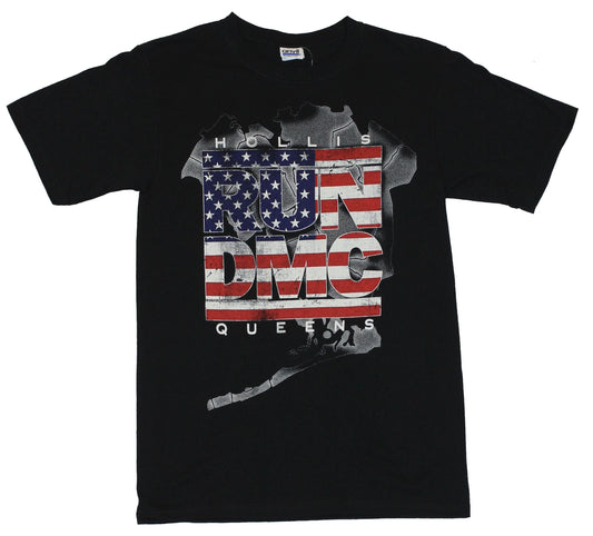 Run DMC Mens T-Shirt -  Hollis Queens Amercian Flag Style Logo