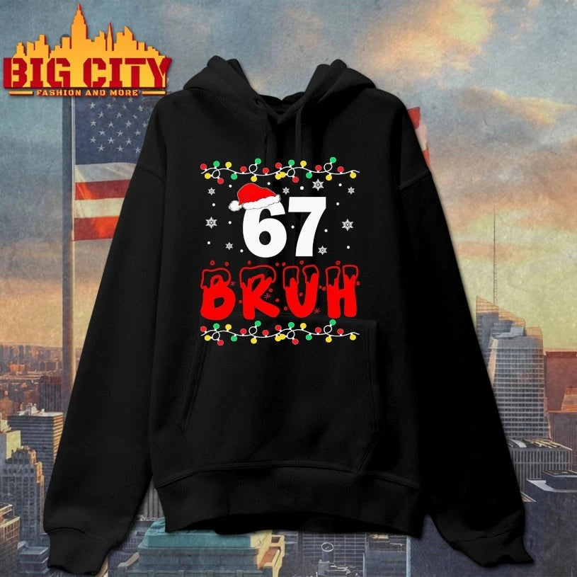 67 Bruh Six Seven santa hat and light christmas shirt