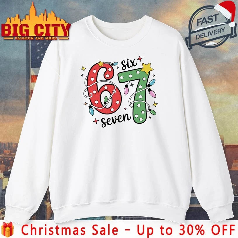 67 Christmas 6 7 Six Seven Meme 6 7 light christmas shirt