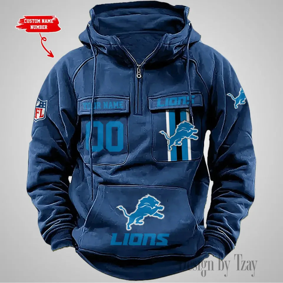 Detroit Lions Custom Vintage Men Hoodies