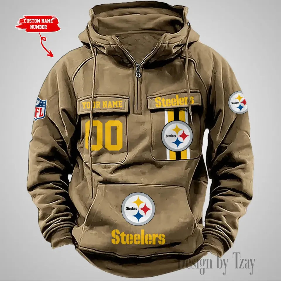 Pittsburgh Steeler Vintage Men Hoodies With Custom Name & Number