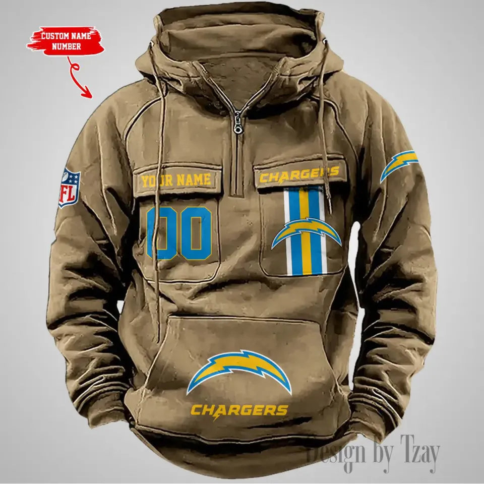 Los Angeles Chargers Vintage Men Hoodies With Custom Name & Number
