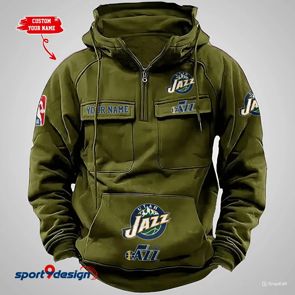 Utah Jazz Custom Vintage Cargo Hoodie