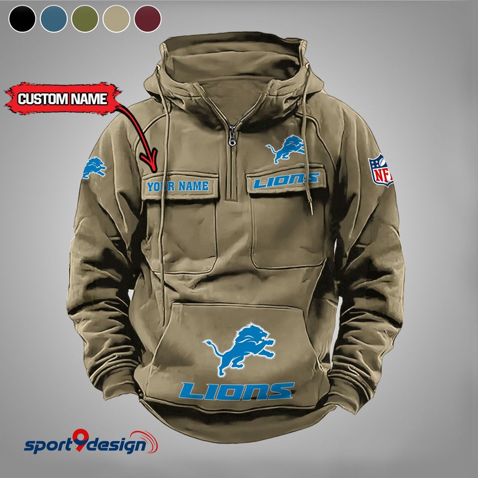 Detroit Lions Custom Vintage Cargo Hoodie