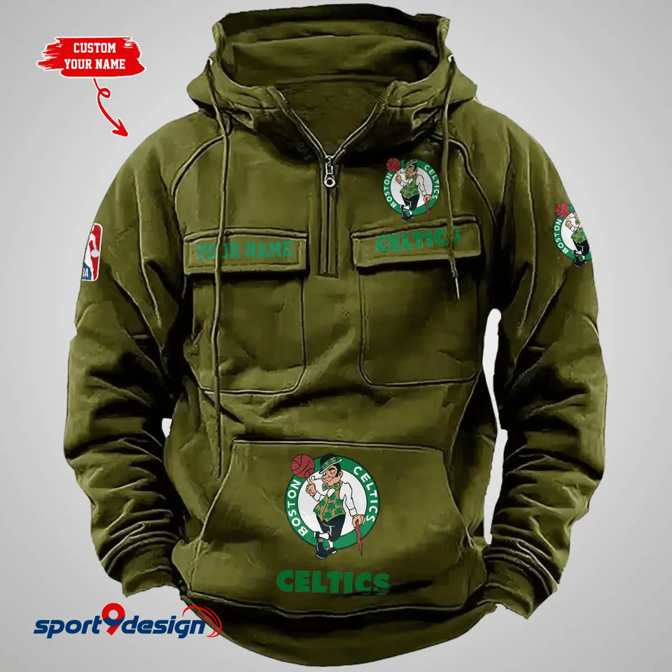 Celtics Vintage Cargo Hoodie With Custom Name