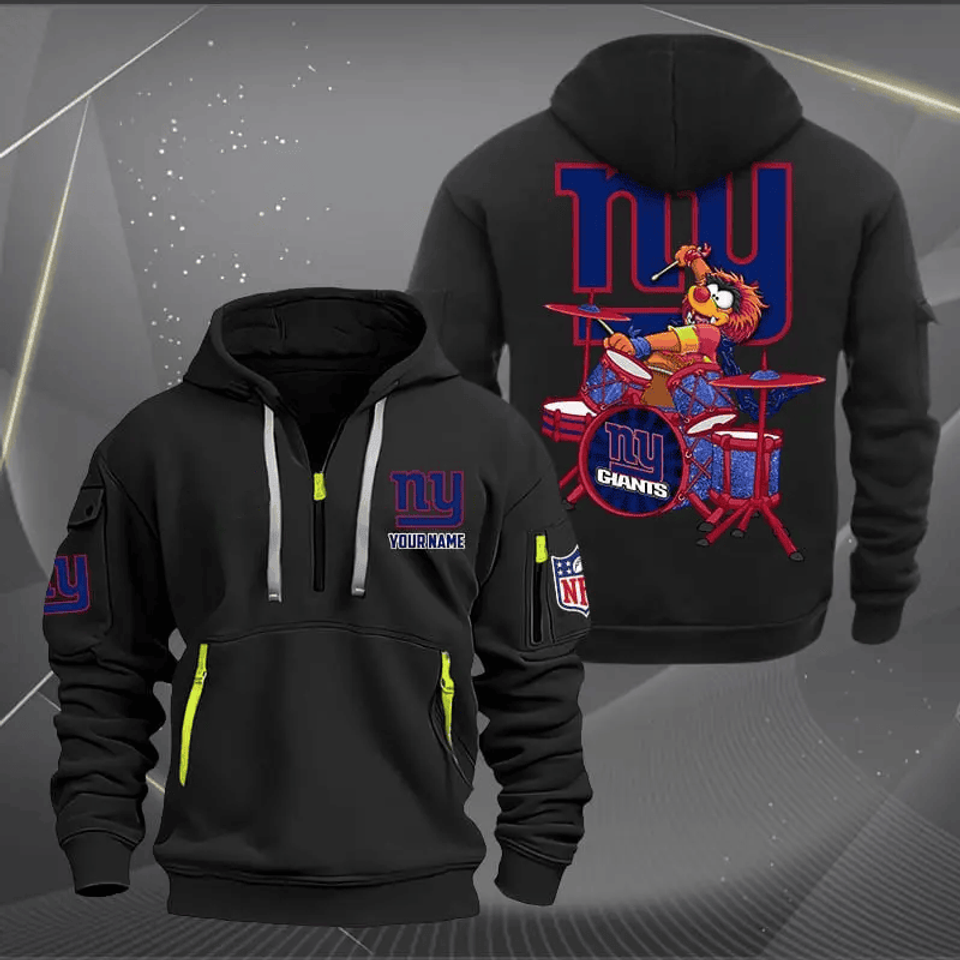 New York Giants Quarter Zip Hoodie Rocking Drummer Custom Name Gift For Fan