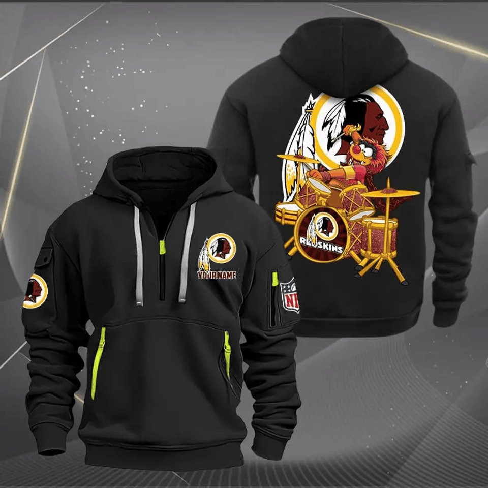 Washington Redskin Quarter Zip Hoodie Rocking Drummer Custom Name Gift For Fan