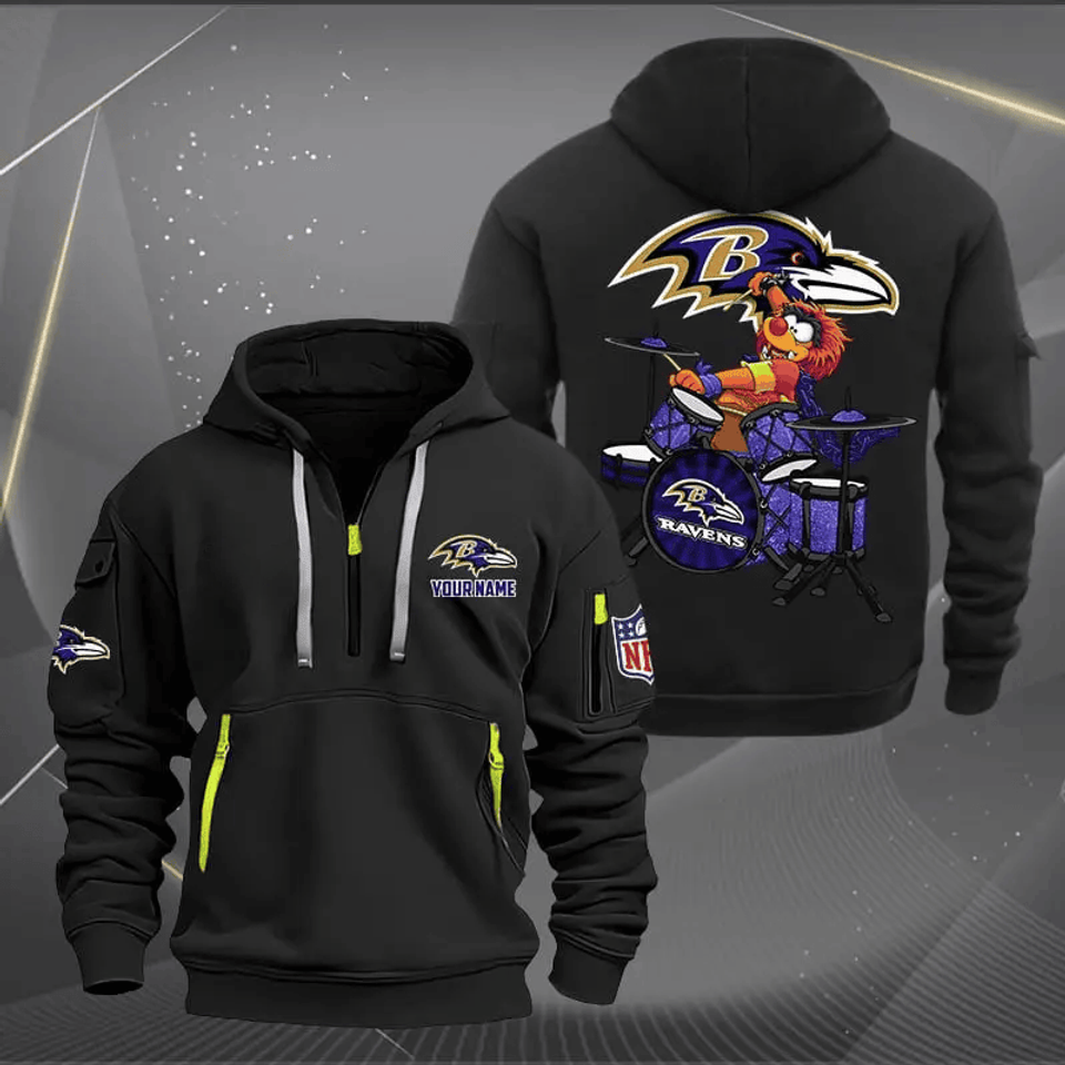 Baltimore Raven Quarter Zip Hoodie Rocking Drummer Custom Name Gift For Fan