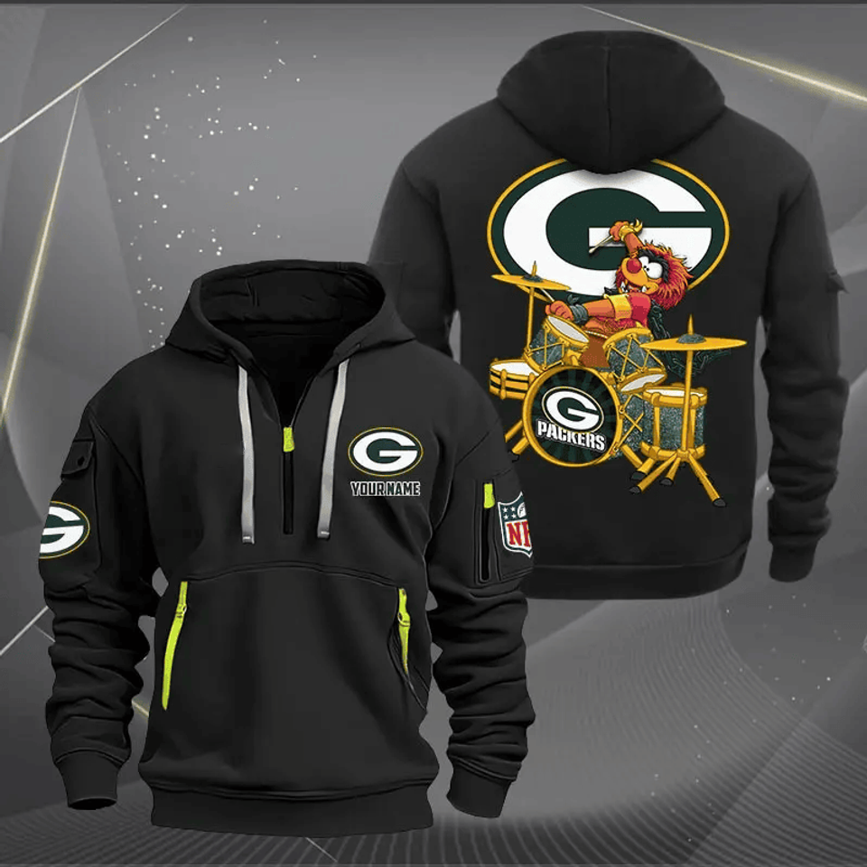 Green Bay Packers Quarter Zip Hoodie Rocking Drummer Custom Name Gift For Fan