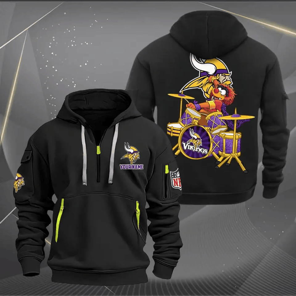 Minnesota Vikings Quarter Zip Hoodie Rocking Drummer Custom Name Gift For Fan
