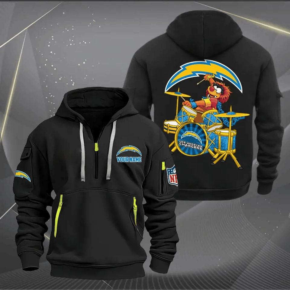 Los Angeles Chargers Quarter Zip Hoodie Rocking Drummer Custom Name Gift For Fan