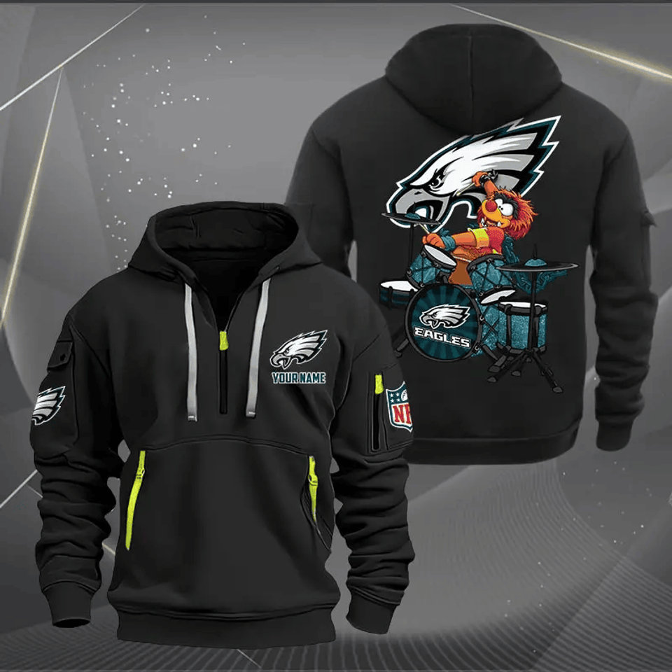 Philadelphia Eagle Quarter Zip Hoodie Rocking Drummer Custom Name Gift For Fan