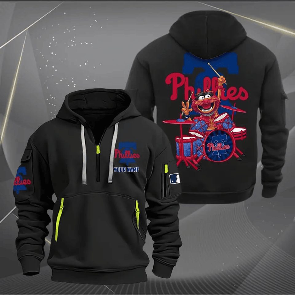 Philadelphia Phillies Baseball Team Quarter Zip Hoodie Rocking Drummer Custom Name Fan Gift