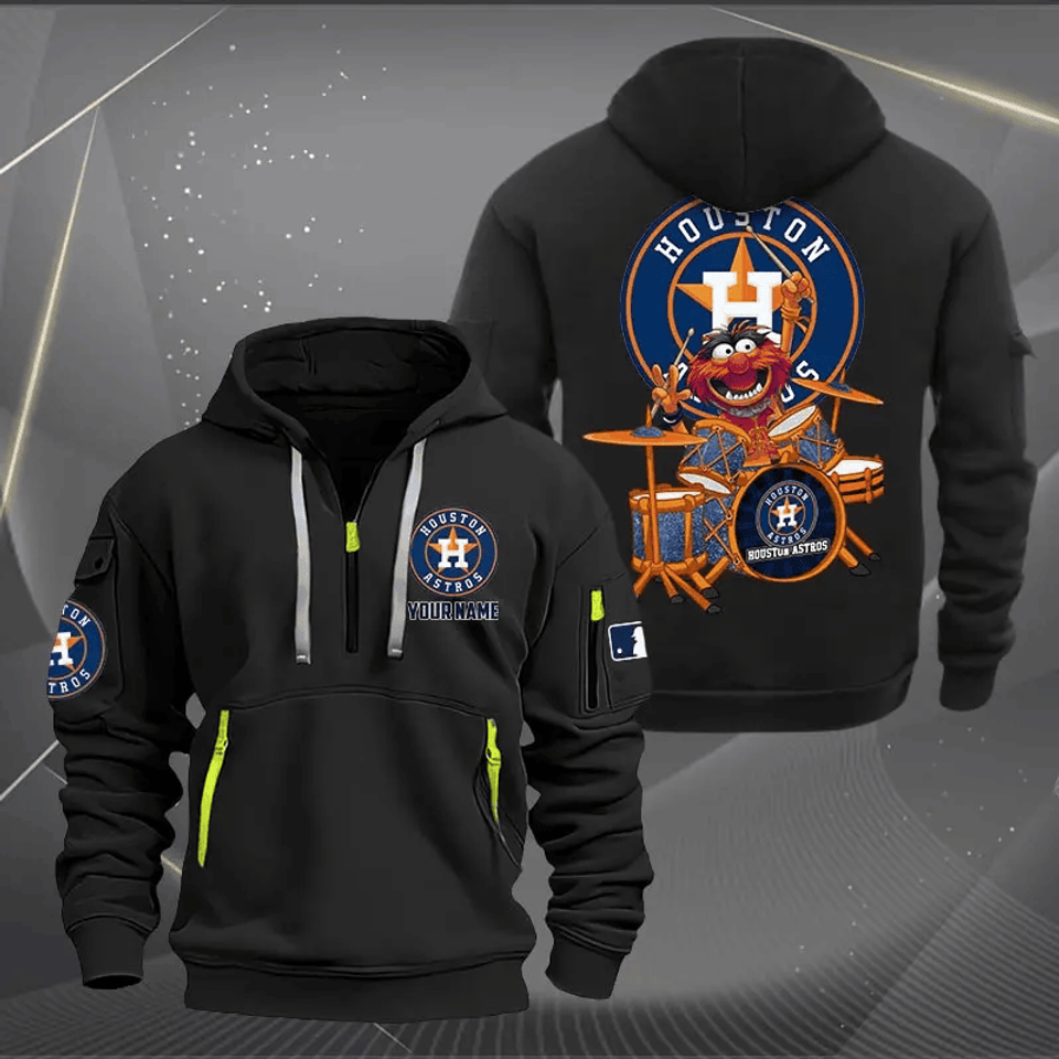 Houston Baseball Astros Team Quarter Zip Hoodie Rocking Drummer Custom Name Fan Gift