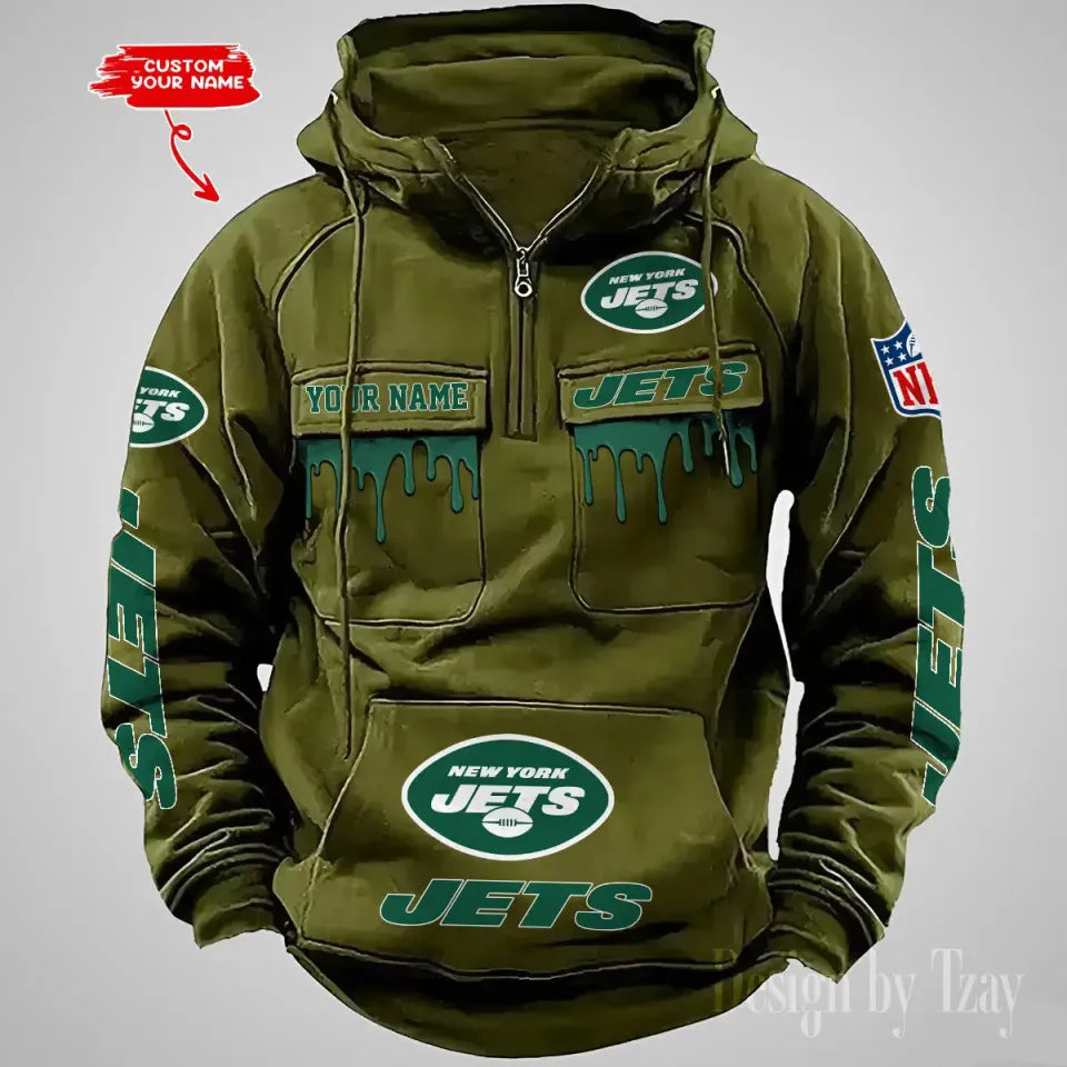 New York Jets Custom Vintage Cargo Hoodie For Men