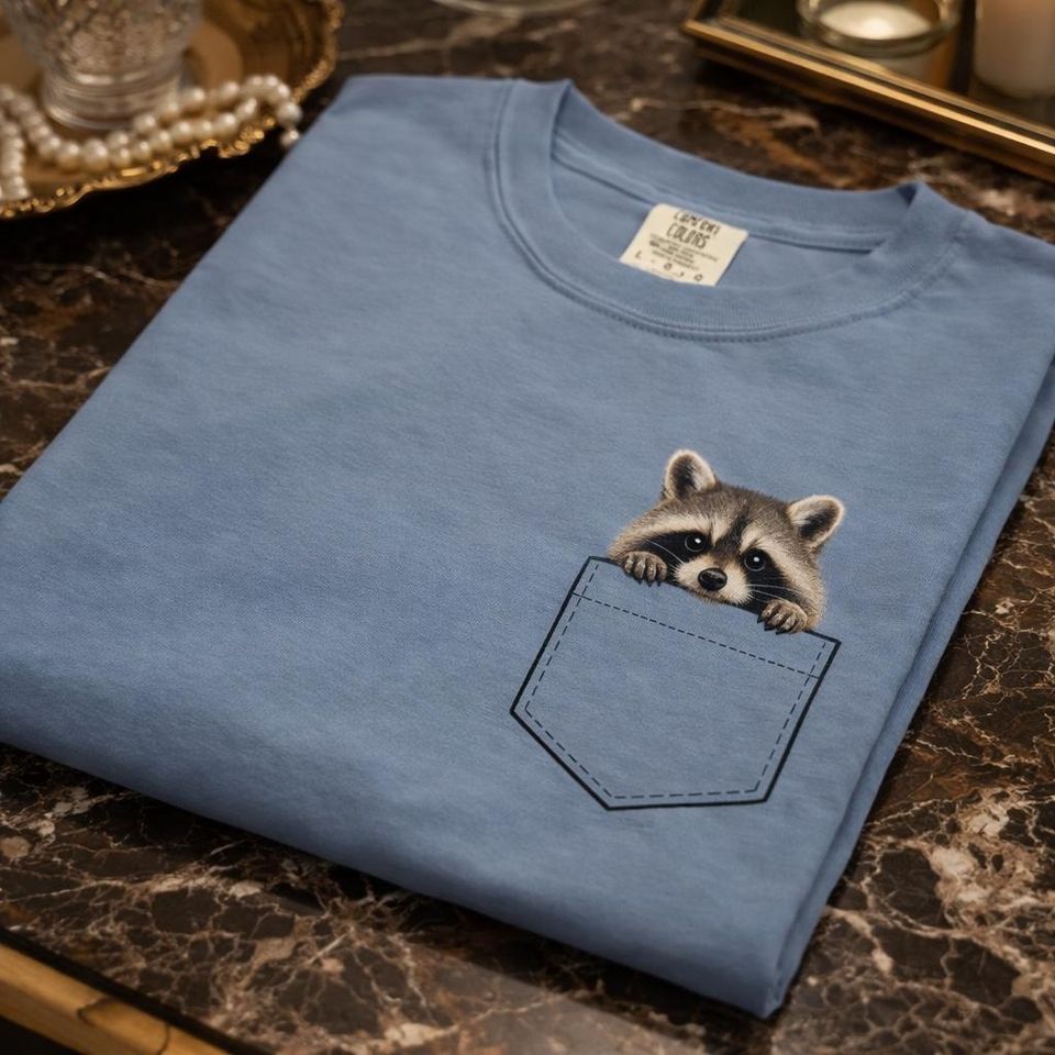 Raccoon Faux Pocket Shirt Funny Feral Women Tee Trendy Comfort Colors Shirt Cute Animal Graphic Gift for Her Aesthetic Casual T-Shirt