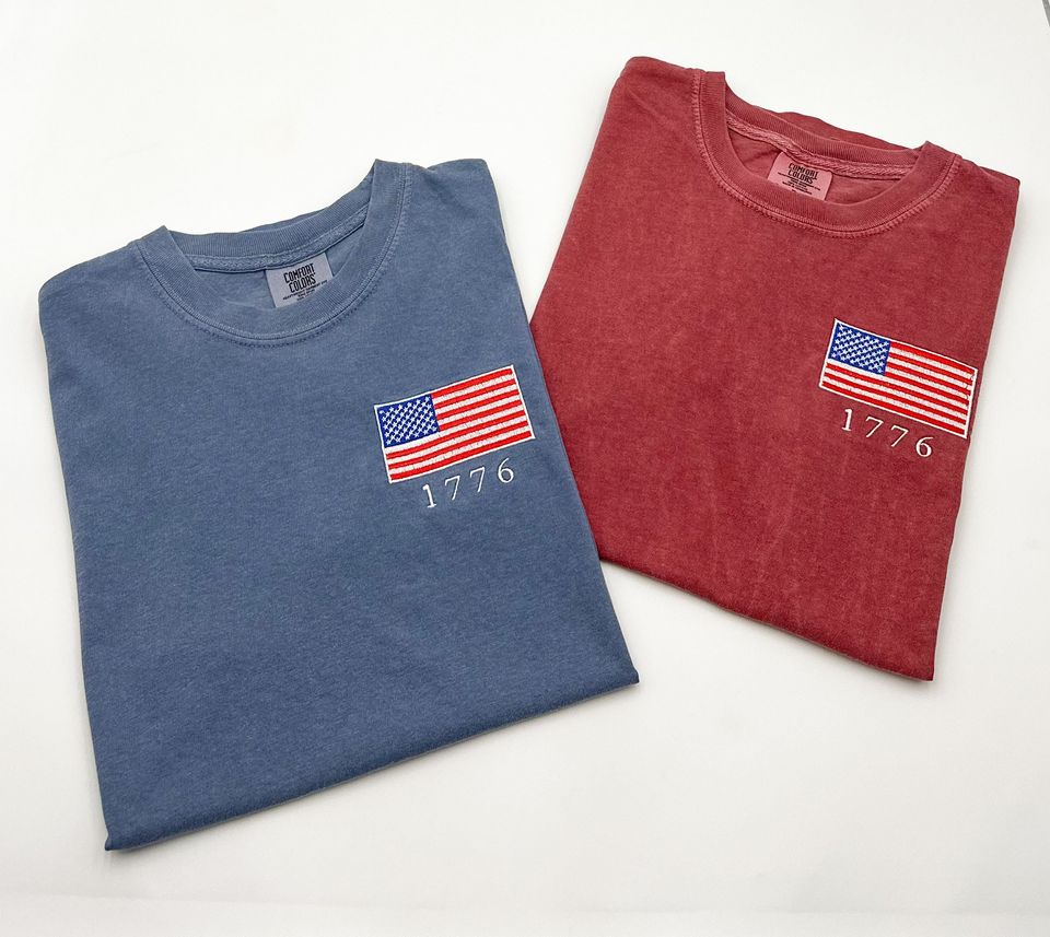 Embroidered USA Flag  T-Shirt: Patriotic 1776 t-Shirt