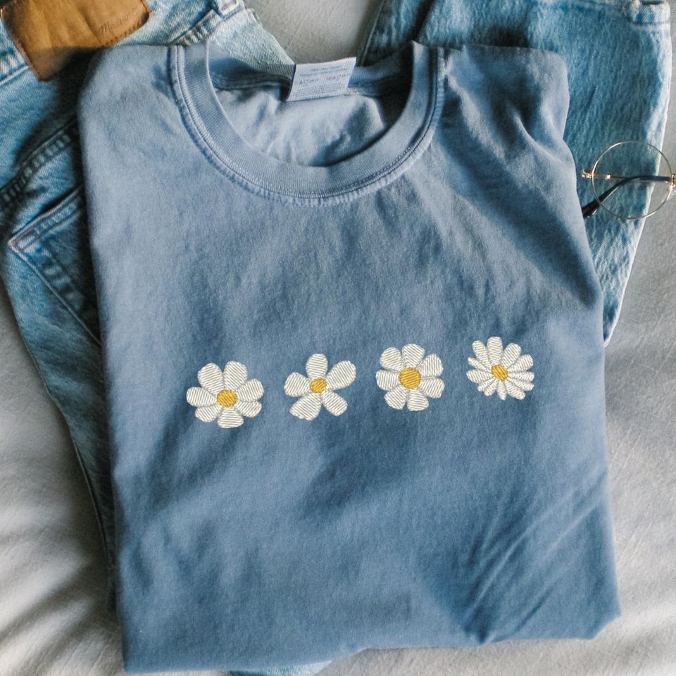 Embroidered Daisy T-Shirt - Nature Lover Design