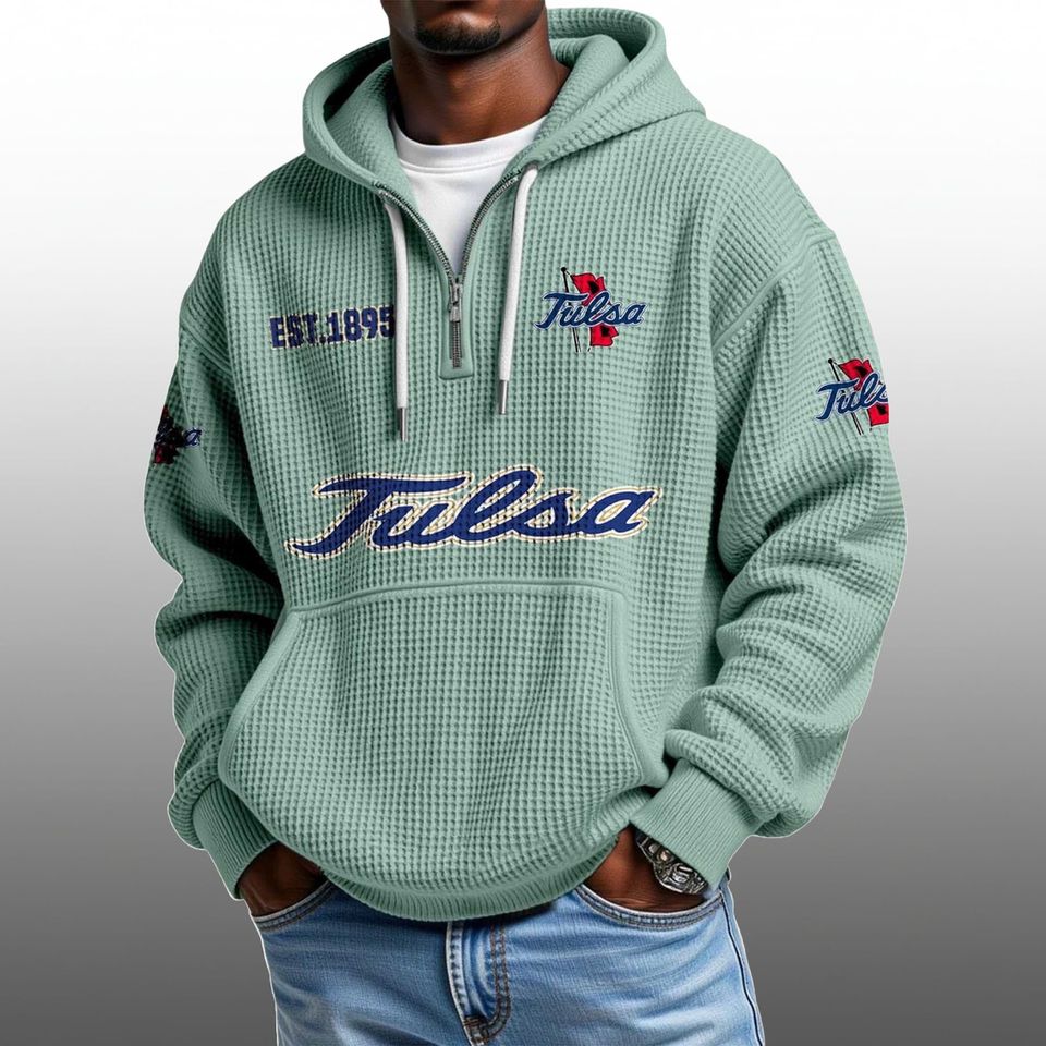 Tulsa EST 1895 Half Quarter Zip Waffle Hoodie